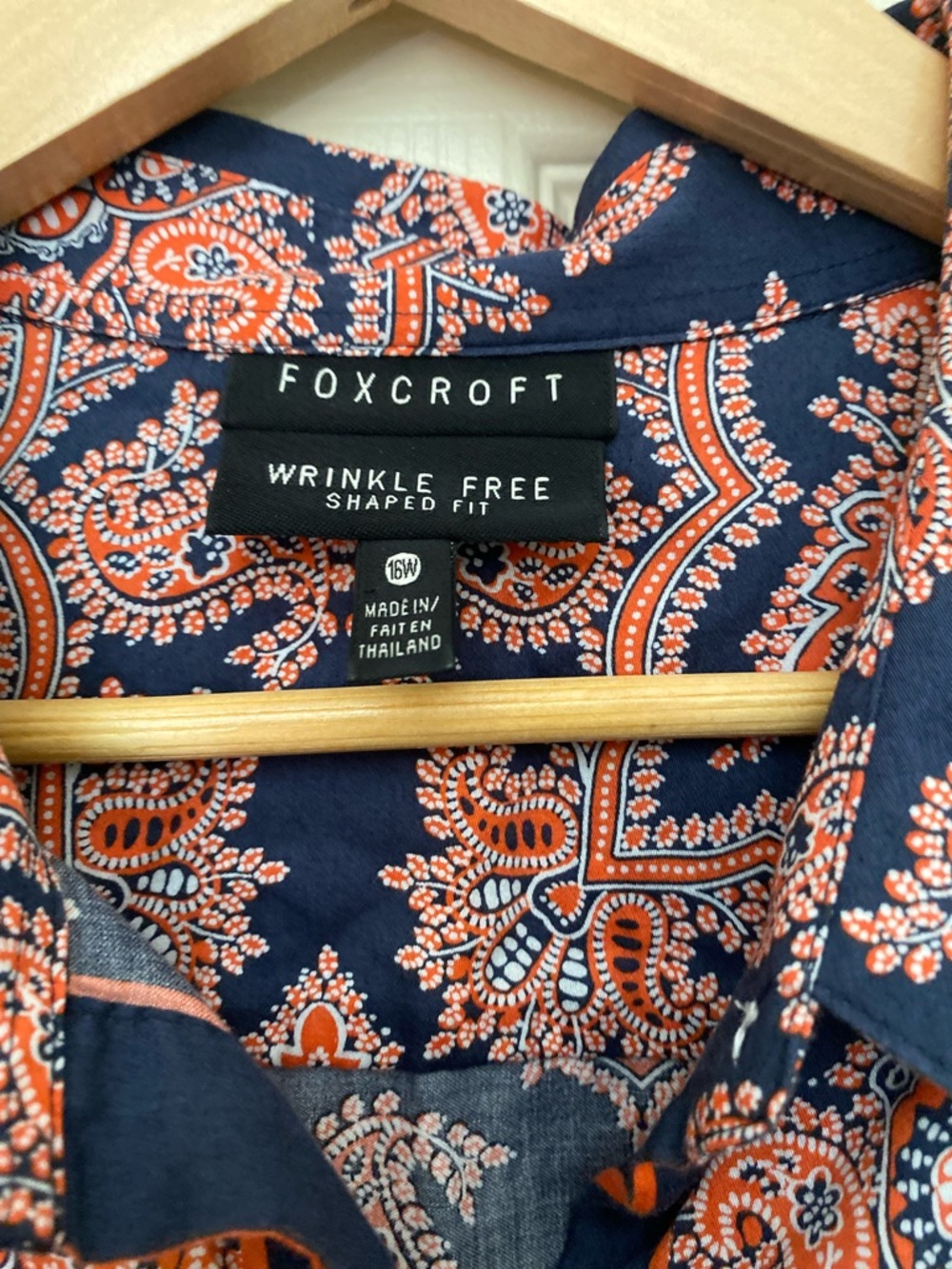 Foxcroft Navy and Coral Paisley Button-Down Shirt - Picture 2 of 4